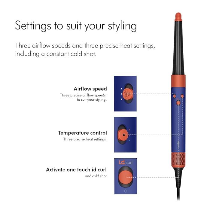 Hair Styling Tool – Airflow and Temperature Settings Hair styling tool with adjustable airflow, temperature and curl settings